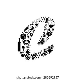 Abstract vector alphabet - C made from Food icon - alphabet set
