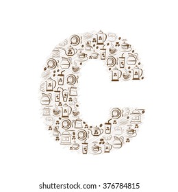 Abstract vector alphabet - C made from coffee icon 