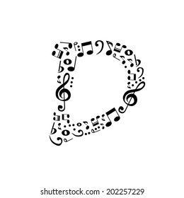 Abstract vector alphabet - D made from music notes - alphabet set