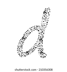 Abstract vector alphabet - d made from music notes - alphabet set