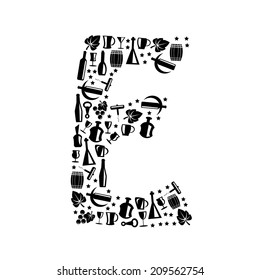 Abstract vector alphabet - E made from Wine icon  - alphabet set