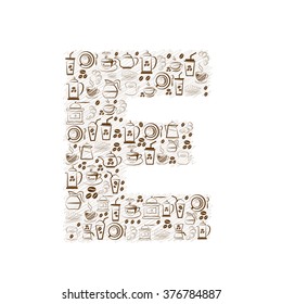 Abstract vector alphabet - E made from coffee icon 