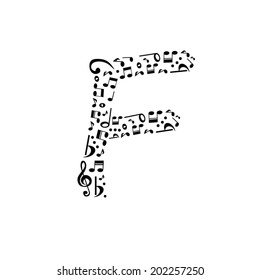 Abstract vector alphabet - F made from music notes - alphabet set