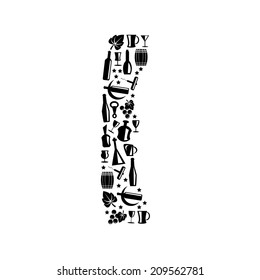 Abstract vector alphabet - F made from Wine icon  - alphabet set