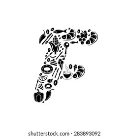 Abstract vector alphabet - F made from Food icon - alphabet set