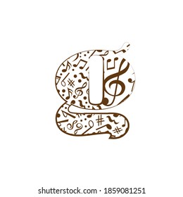 Abstraktes Vektoralphabet - g aus Musiknoten - Alphabet