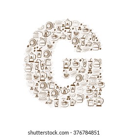 Abstract vector alphabet - G made from coffee icon 