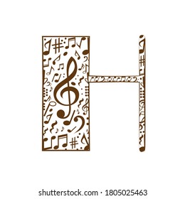 Abstract vector alphabet - H made from music notes - alphabet set