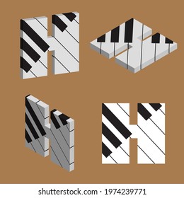 Abstract vector alphabet - H made from piano - alphabet set