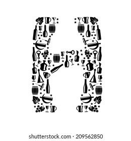 Abstract vector alphabet - H made from Wine icon  - alphabet set