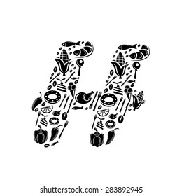 Abstract vector alphabet - H made from Food icon - alphabet set