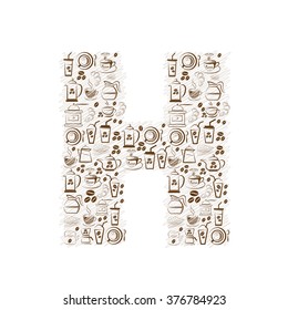 Abstract vector alphabet - H made from coffee icon 