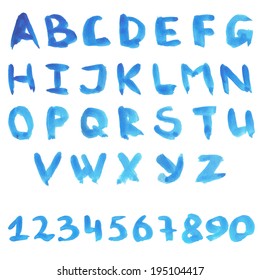 Alfabeto vectorial abstracto. Cartas dibujadas a mano y números. Un conjunto de números y letras en palabras para ilustración de diseño , fondos , texturas , papel pintado, tecnologías de computación, creación de ropa.