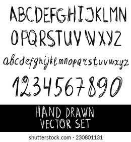 Abstract Vector Alphabet. Hand drawn letters and numbers. A set of numbers and letters in words for design illustration , backgrounds , textures , wallpaper,computer technologies,creation of clothing.