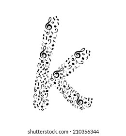 Alfabeto vector abstracto - k hecho de notas musicales - conjunto de alfabetos