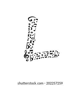 Abstract vector alphabet - L made from music notes - alphabet set