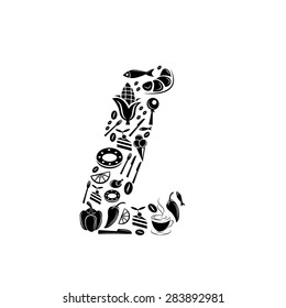 Abstract vector alphabet - L made from Food icon - alphabet set