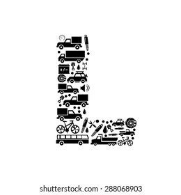 Abstract vector alphabet - L made from car icon - alphabet set