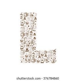 Abstract vector alphabet - L  made from coffee icon 