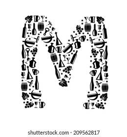 Abstract vector alphabet - M made from Wine icon  - alphabet set