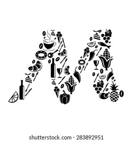 Abstract vector alphabet - M made from Food icon - alphabet set