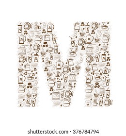 Abstract vector alphabet - M  made from coffee icon 