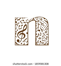 Abstract vector alphabet - n made from music notes - alphabet set