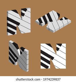 Abstract vector alphabet - N made from piano - alphabet set