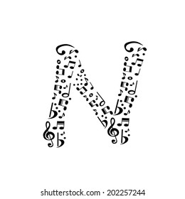 Abstract vector alphabet - N made from music notes - alphabet set