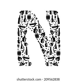 Abstract vector alphabet - N made from Wine icon  - alphabet set
