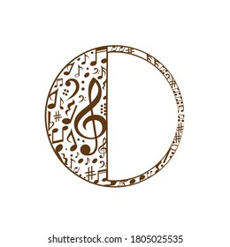 Abstract vector alphabet - O made from music notes - alphabet set