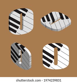 Abstract vector alphabet - O made from piano - alphabet set