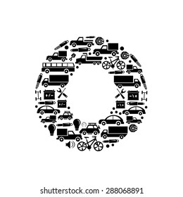 Abstract vector alphabet - O made from car icon - alphabet set