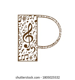 Abstract vector alphabet - P made from music notes - alphabet set