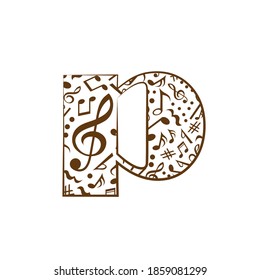 Abstract vector alphabet - p made from music notes - alphabet set
