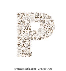 Abstract vector alphabet - P  made from coffee icon 