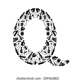 Abstract vector alphabet - Q made from Wine icon  - alphabet set