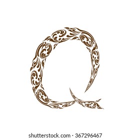 Abstract vector alphabet - Q  made from line thai art pattern  - alphabet set