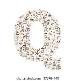 Abstract vector alphabet - Q  made from coffee icon 