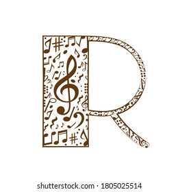 Abstracto alfabeto vector - R hecho de notas de música - conjunto de alfabetos