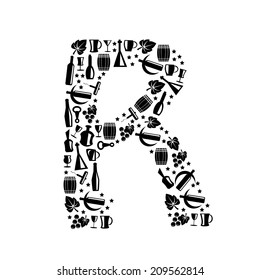 Abstract vector alphabet - R made from Wine icon  - alphabet set