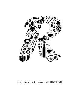 Abstract vector alphabet - R made from Food icon - alphabet set