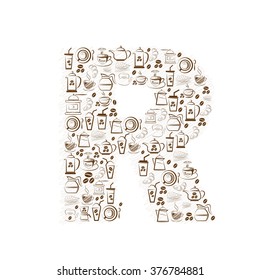 Abstract vector alphabet - R  made from coffee icon 