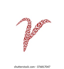 Abstract vector alphabet - r  made from line thai art pattern - alphabet set