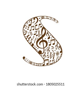 Abstract vector alphabet - S made from music notes - alphabet set