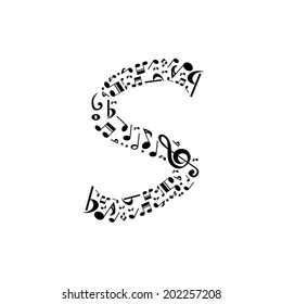Abstract vector alphabet - S made from music notes - alphabet set