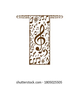 Abstract vector alphabet - T made from music notes - alphabet set