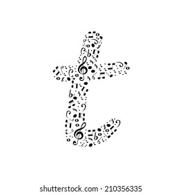 Abstract vector alphabet - t made from music notes - alphabet set