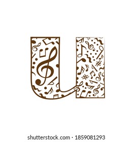 Abstracto alfabeto vector - u hecho a partir de notas de música - conjunto de alfabetos