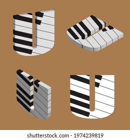 Abstract vector alphabet - U made from piano - alphabet set
